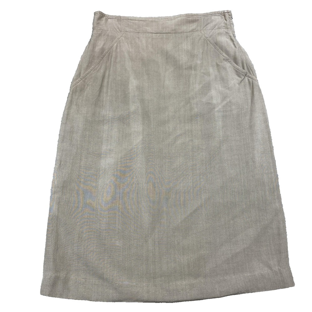 MaxMara Skirt Womens 12 Beige Silk High Waisted Midi Straight Italy‎ Russek's